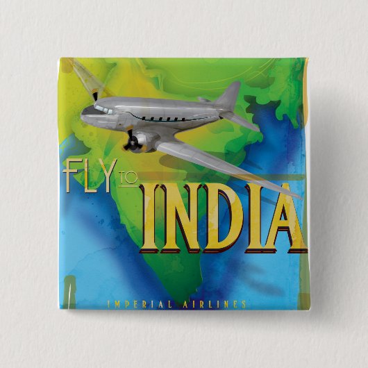 Badge Carré 5 Cm Envolez-vous pour l'Inde (Devant)