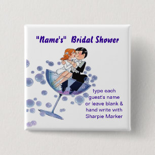 Badge Carré 5 Cm Épingles de nom du Wedding shower nuptial