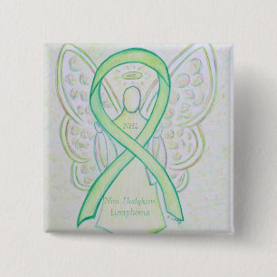 Badge Carré 5 Cm Épingles de ruban vert non Hodgkins Lymphoma Ange