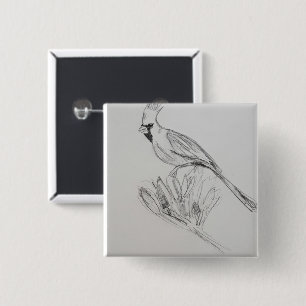 Badge Carré 5 Cm Épinglette à broche d'oiseau cardinal