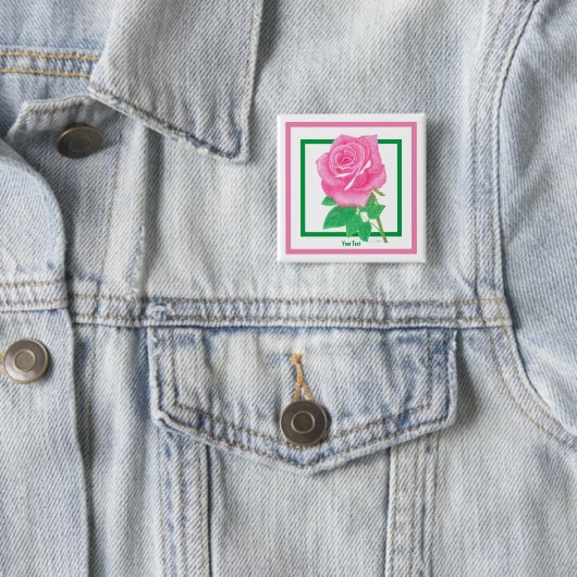 Badge Carré 5 Cm Épinglette de fleur de rose (En situation)