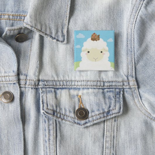 Badge Carré 5 Cm Épouses - Moutons et poussins (En situation)