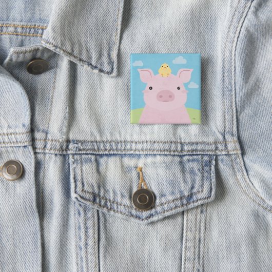 Badge Carré 5 Cm Époux - Piglet & Chick (En situation)