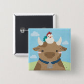 Badge Carré 5 Cm Époux - Vache et poussin (Devant & derrière)