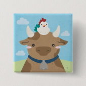 Badge Carré 5 Cm Époux - Vache et poussin (Devant)