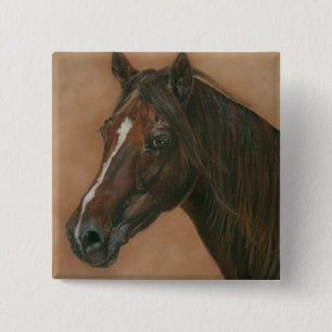 Badge Carré 5 Cm équine du cheval marron de châtaigne