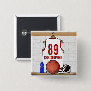 Badge Carré 5 Cm Équipe cycliste White and Red Basketball
