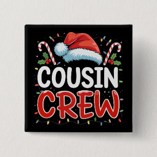 Badge Carré 5 Cm Équipe de Cousin de Noël Chapeau de Père Noël