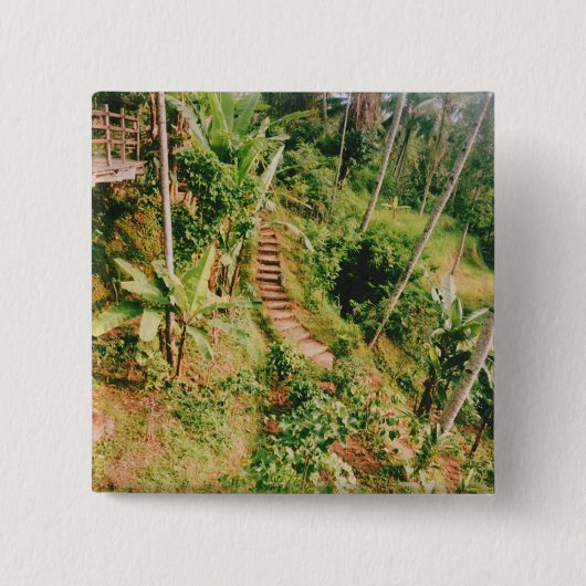 Badge Carré 5 Cm Escalier de la forêt tropicale de Bali (Devant)