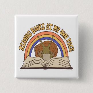 Badge Carré 5 Cm Escargot Rétro Lisant des livres