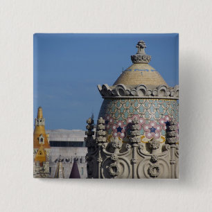 Badge Carré 5 Cm Espagne, Catalogne, Barcelone. Toit de Barcelone