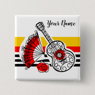 Badge Carré 5 Cm Espagnol Souvenirs Classic Stripe Nom carré