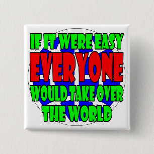 Badge Carré 5 Cm essayez de succéder le bouton du monde