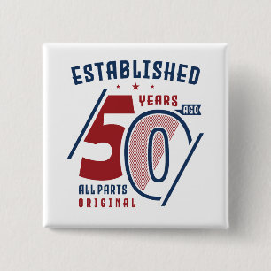 Badge Carré 5 Cm Établi Il Y A 50 Ans Idée cadeau d'anniversaire