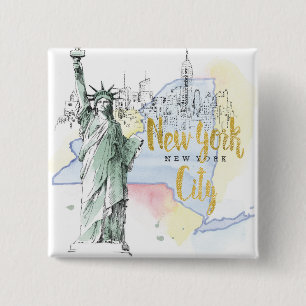 Badge Carré 5 Cm État de statue de New York   de la liberté