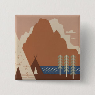 Badge Carré 5 Cm État du Montana : Tribus indiennes, Montagnes, Pra