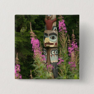 Badge Carré 5 Cm États-Unis, Alaska, Ketchikan, Totem Bight State