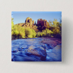 Badge Carré 5 Cm États-Unis, Arizona, Sedona. Cathedral Rock reflét