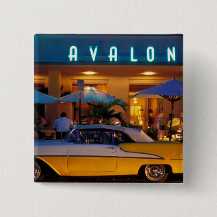 Badge Carré 5 Cm États-Unis, Floride, Miami, South Beach la nuit.