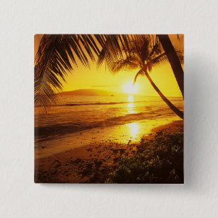 Badge Carré 5 Cm États-Unis, Hawaï, Maui, Coucher de soleil coloré