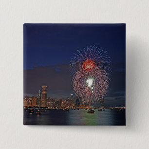 Badge Carré 5 Cm États-Unis, Illinois, Chicago, feux d'artifice du