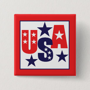 Badge Carré 5 Cm États-Unis Rouge, Blanc et Bleu avec étoiles