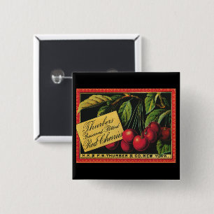 Badge Carré 5 Cm Étiquette de caisse de fruits vintage, cerises Thu