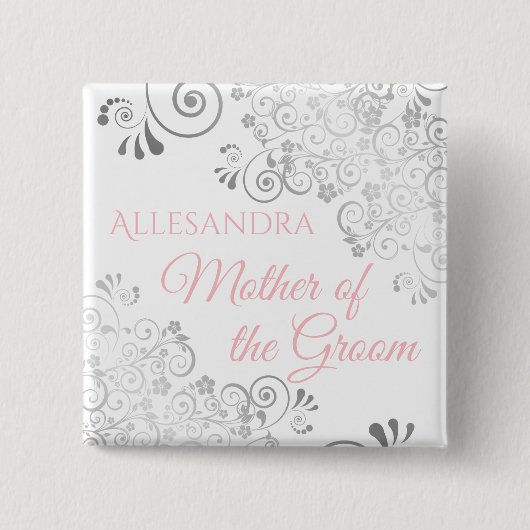 Badge Carré 5 Cm Étiquette de mariage pour la mère du marié Rose &  (Devant)