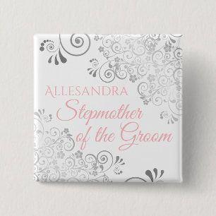 Badge Carré 5 Cm Étiquette de nom de marraine de mariage rose gris