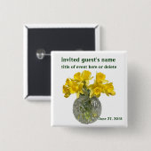 Badge Carré 5 Cm Étiquette nommée de fleurs jaunes (Devant & derrière)