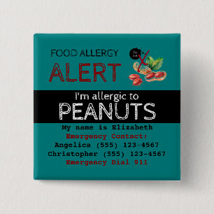 Badge Carré 5 Cm Étiquette turquoise Alerte aux allergies alimentai