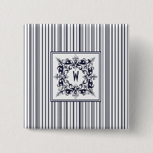 Badge Carré 5 Cm Étiquette Vintage et monogramme de la bande bleue 