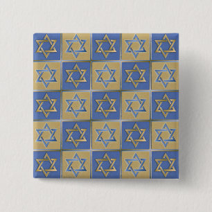 Badge Carré 5 Cm Étoile de David Judaica Métal Or Bleu