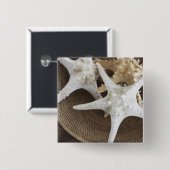 Badge Carré 5 Cm Étoiles de mer dans un panier (Devant & derrière)