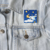 Badge Carré 5 Cm Étoiles Dorées - (En situation)
