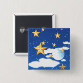 Badge Carré 5 Cm Étoiles Dorées - (Devant & derrière)