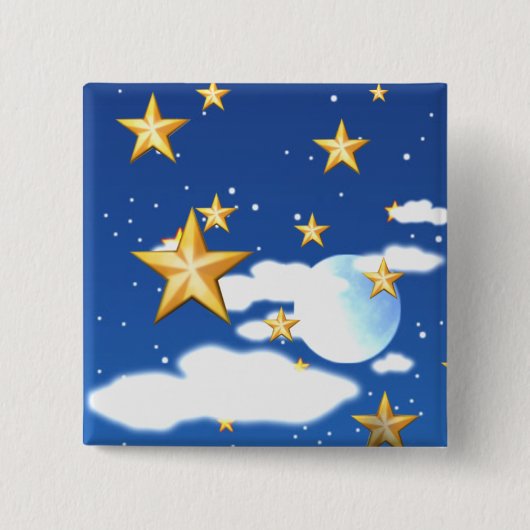 Badge Carré 5 Cm Étoiles Dorées - (Devant)