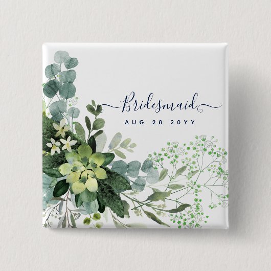 Badge Carré 5 Cm Eucalyptus Verdure Mariage Foliage Bébés Respirer (Devant)