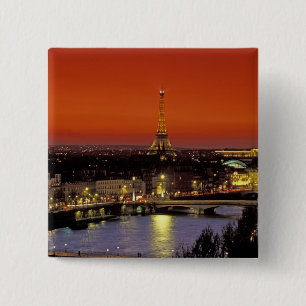 Badge Carré 5 Cm Europe, France, Paris. Vue coucher de soleil sur E