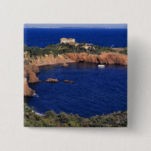 Badge Carré 5 Cm Europe, France, Theoule-sur-Mer. Un toit de tuiles