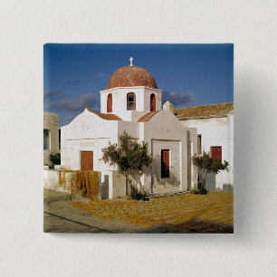 Badge Carré 5 Cm Europe, Grèce, Mykonos. Les filets de pêche séc