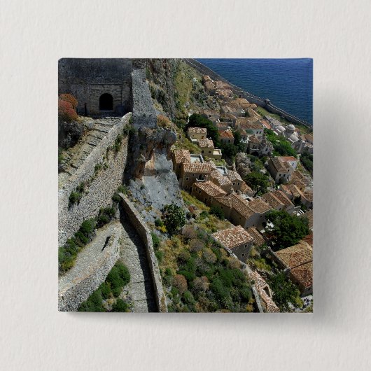 Badge Carré 5 Cm Europe, Grèce, Péloponnèse, Monemvasia (Devant)
