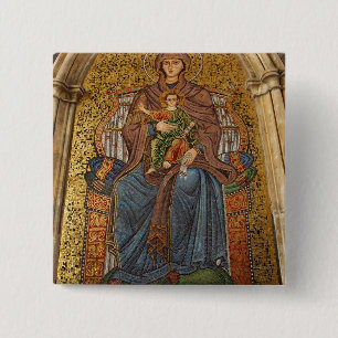 Badge Carré 5 Cm Europe, Italie, Sicile, Taormine. Madone et enfant