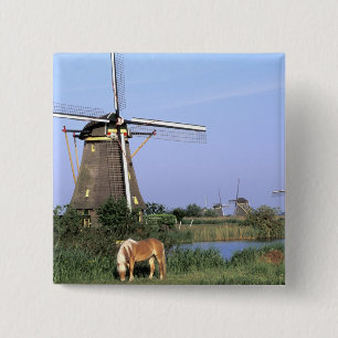 Badge Carré 5 Cm Europe, Pays-Bas, Zuid Holland, Kinderdijk. 2