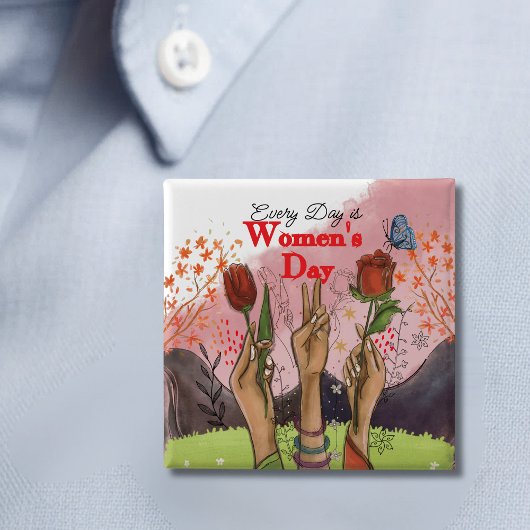 Badge Carré 5 Cm Every Day is Women's Day Square Floral Button