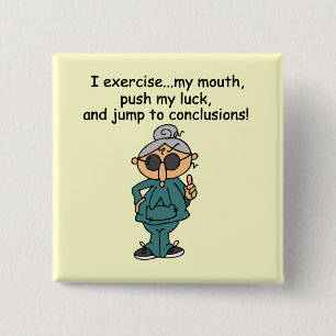 Badge Carré 5 Cm Exercice, poussée, humour de saut