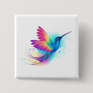 Badge Carré 5 Cm Exotic Rainbow Hummingbird