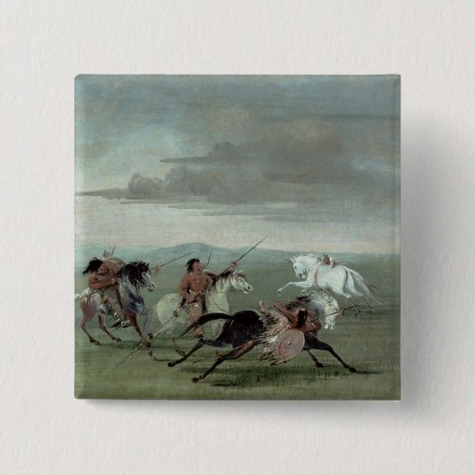 Badge Carré 5 Cm Exploits de Comanche de l'équitation martiale, (Devant)