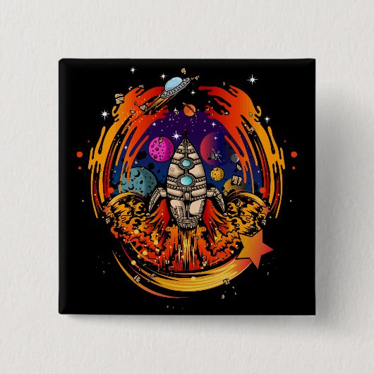Badge Carré 5 Cm Exploser le vaisseau spatial (Devant)