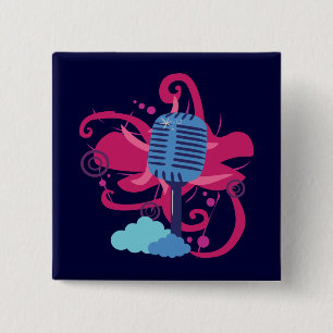 Badge Carré 5 Cm Explosion d'art microphone